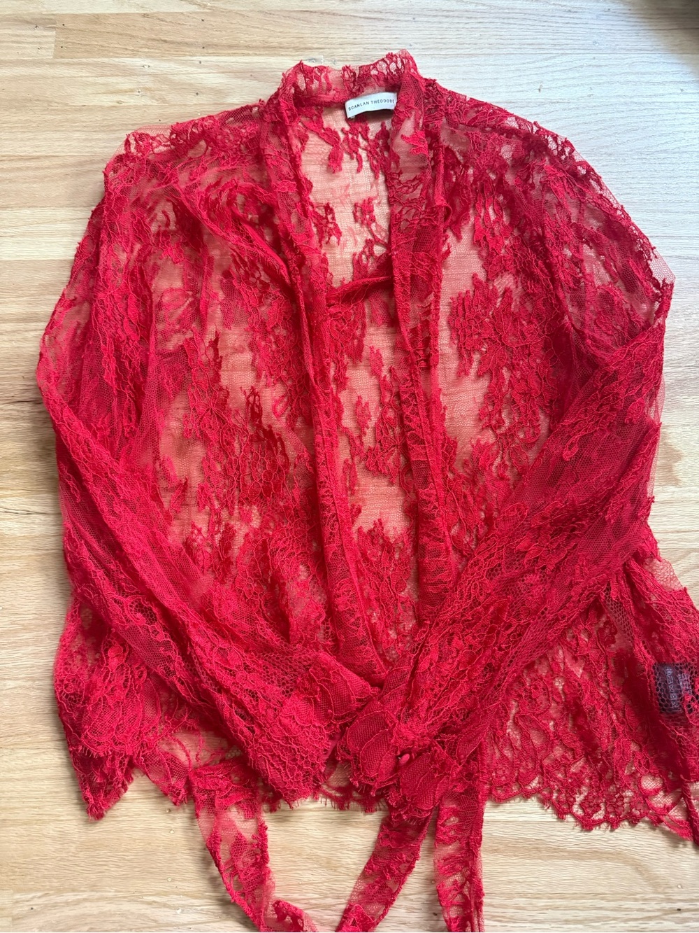 Scanlan Theodore Red Lace Sheer Tie-Front Cardigan size 4 small